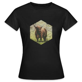 Schottisches Hochland Cattle Rind Nature Sechseck - Frauen T-Shirt - Schwarz - Vorne - AI Model Female 172 dark (172cm)