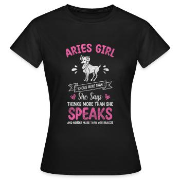 Bélier Superstition de naissance Minerva - T-shirt Femme - noir - Devant - AI Model Female 172 dark (172cm)