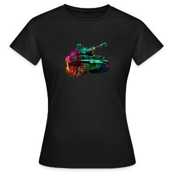 cool main battle tank: power and strength in neon - Women's T-Shirt - black - Front - AI Model Female 172 dark (172cm)