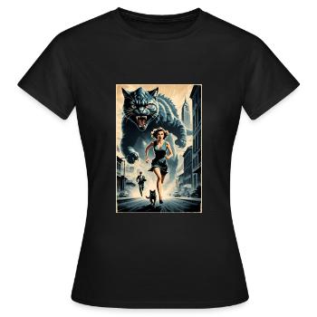 Filmplakat: Die Rückkehr der Kolosskatze (1951) - Frauen T-Shirt - Schwarz - Vorne - AI Model Female 172 dark (172cm)