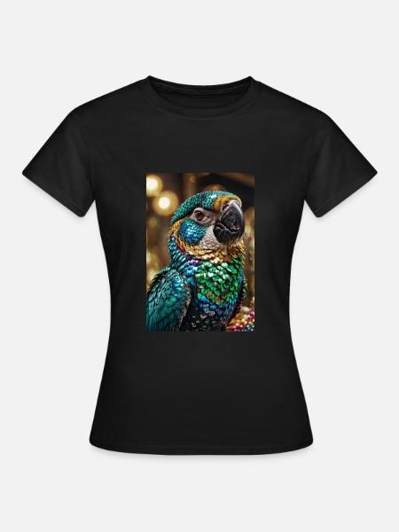 papagei,bunt,pailetten,glänzend,natur - T-shirt dam - svart