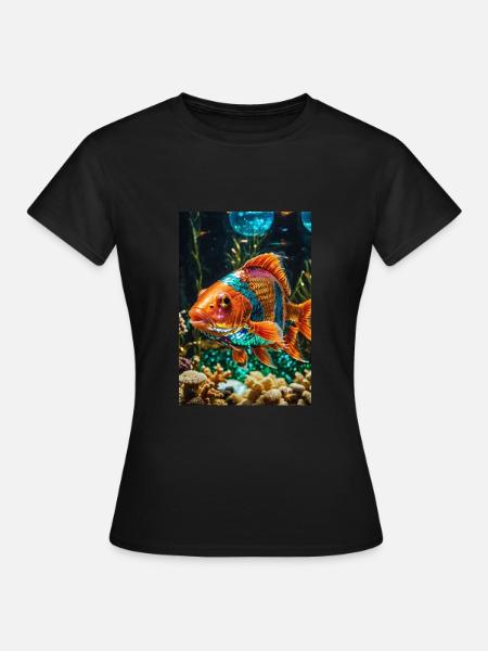 goldfischi,bunt,pailetten,glänzend,natur,fisch - T-shirt dam - svart