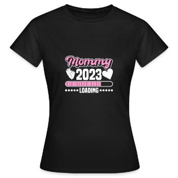 Mommy 2023 Loading mama loading werdende Mam - Women's T-Shirt - black - Front - AI Model Female 172 dark (172cm)