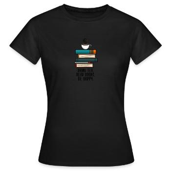 Bücherwurm Leseratte Tee Trinken Bücher Lesen - Frauen T-Shirt - Schwarz - Vorne - AI Model Female 172 dark (172cm)