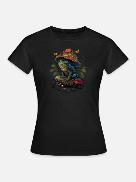 Cottagecore Aesthetic Frog Mushroom - Frauen T-Shirt - Schwarz