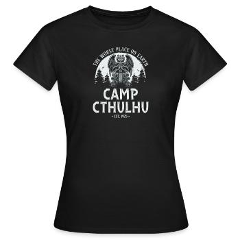 Camp Cthulhu, Funny Cosmic Horror Cthulhu - Frauen T-Shirt - Schwarz - Vorne - AI Model Female 172 dark (172cm)