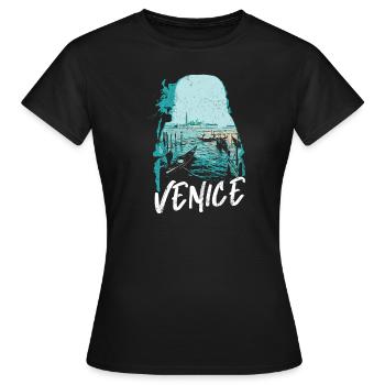 Venise et ses Gondoles: Illustration Élégante - T-shirt Femme - noir - Devant - AI Model Female 172 dark (172cm)