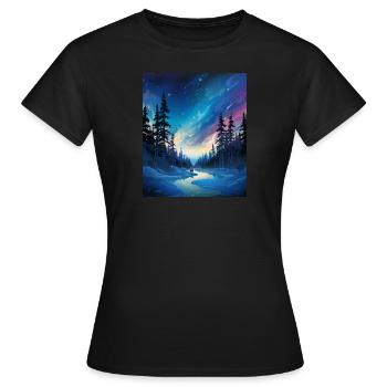 Wikinger: eiskalte Polarnacht mit Nordlichtern - Frauen T-Shirt - Schwarz - Vorne - AI Model Female 172 dark (172cm)