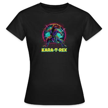 Tyrannosaurus Rex Wortspiel Shirt - Karate T-Rex T-Shirt - Frauen T-Shirt - Schwarz - Vorne - AI Model Female 172 dark (172cm)