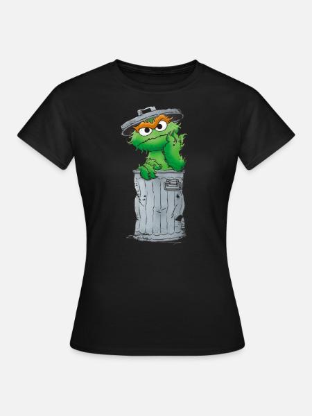Sesame Street Oscar In The Garbage Can - Women's T-Shirt - black