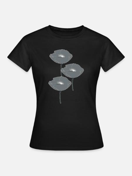 mohnblumen grau - Frauen T-Shirt - Schwarz