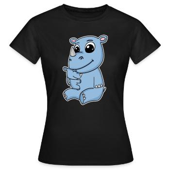 Nashorn Familie - Nashorn mit Baby - Nashorn Motiv - Frauen T-Shirt - Schwarz - Vorne - AI Model Female 172 dark (172cm)