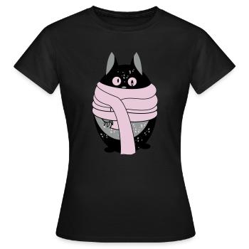 Katze mit Schal - Frauen T-Shirt - Schwarz - Vorne - AI Model Female 172 dark (172cm)