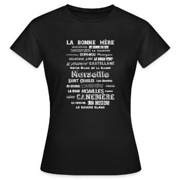 MARSEILLE QUARTIERS-Blanc - T-shirt Femme - noir - Devant - AI Model Female 172 dark (172cm)