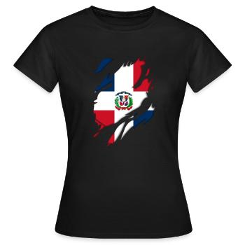 Dominikanische Republik Flagge zerrissenes Motiv - Frauen T-Shirt - Schwarz - Vorne - AI Model Female 172 dark (172cm)