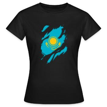 Kazakhstan flag torn motif - Women's T-Shirt - black - Front - AI Model Female 172 dark (172cm)