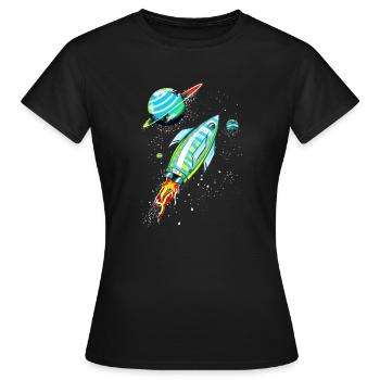 Fusée dans l'espace - T-shirt Femme - noir - Devant - AI Model Female 172 dark (172cm)