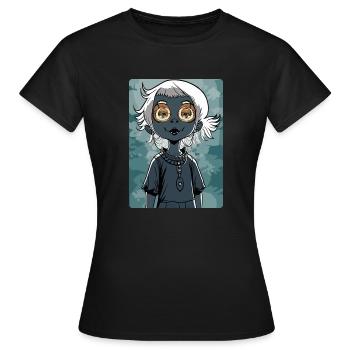 Gruseliges und mysteriöses kleines Mädchen mit hypnotischem Auge - Frauen T-Shirt - Schwarz - Vorne - AI Model Female 172 dark (172cm)