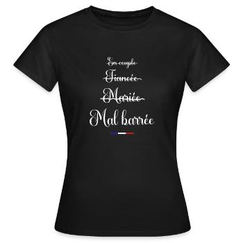 en couple, fiancée, mariée, malbarrée - Mariage - T-shirt Femme - noir - Devant - AI Model Female 172 dark (172cm)