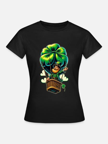 Ballonfahrender Leprechaun (Irischer Kobold) - Frauen T-Shirt - Schwarz