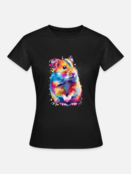 Niedlicher Hamster Regenbogenfarben - Frauen T-Shirt - Schwarz