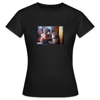 Small Child with Hamster Friendship Design Cute - Women's T-Shirt - black - Front - AI Model Female 172 dark (172cm)