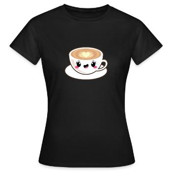 Café cappuccino kawaii - T-shirt Femme - noir - Devant - AI Model Female 172 dark (172cm)