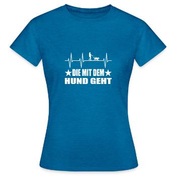 Hund - Frauen T-Shirt - Antikblaues Saphir meliert - Vorne - AI Model Female 172 dark (172cm)