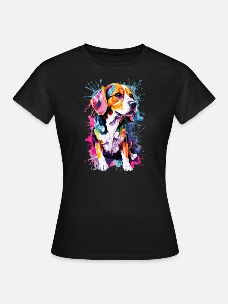 Beagle Dog Race Dog Aquarelles Neon Color Cool - T-shirt Femme - noir