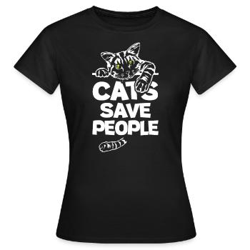 Les chats sauvent les gens - T-shirt Femme - noir - Devant - AI Model Female 172 dark (172cm)