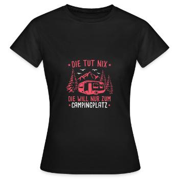 Camperin Camping Geschenk Frau - Frauen T-Shirt - Schwarz - Vorne - AI Model Female 172 dark (172cm)