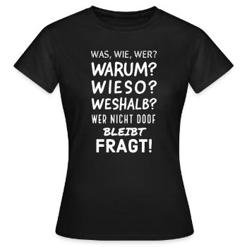 Humorvolle deutsche Fragesätze Grafik - Frauen T-Shirt - Schwarz - Vorne - AI Model Female 172 dark (172cm)