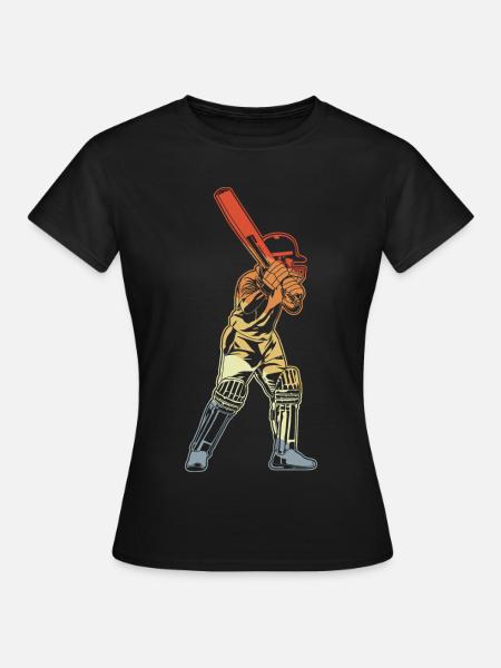 Retro Cricket Batter - Frauen T-Shirt - Schwarz