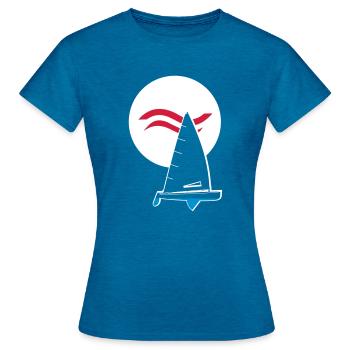 Zeilboot Finn Dinghy - Vrouwen T-shirt - antieke blauwe saffier gemêleerd - Voor - AI Model Female 172 dark (172cm)
