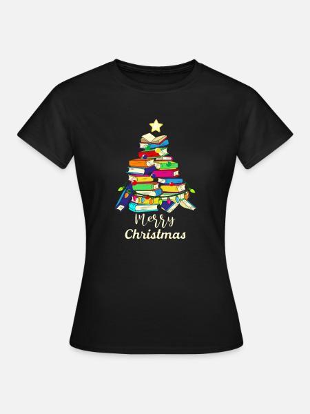 Book Christmas Tree Merry Christmas - Women's T-Shirt - black