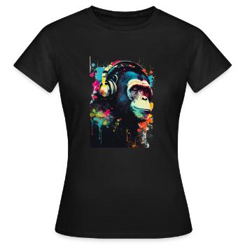 chimp wearing headphones - Women's T-Shirt - black - Front - AI Model Female 172 dark (172cm)