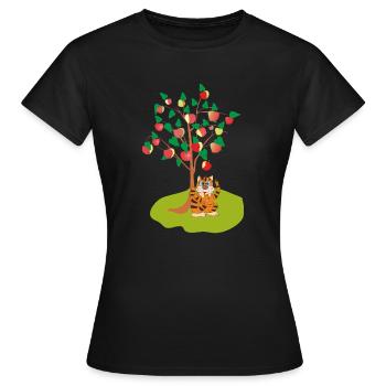 Katze unter dem Apfelbaum - Frauen T-Shirt - Schwarz - Vorne - AI Model Female 172 dark (172cm)