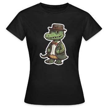 Un mignon crocodile portant un nœud papillon - T-shirt Femme - noir - Devant - AI Model Female 172 dark (172cm)