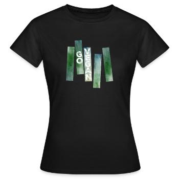 Go Vegan (Watercolor Stripes) - T-shirt Femme - noir - Devant - AI Model Female 172 dark (172cm)