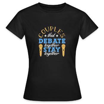 Debating Debate Arguing - Women's T-Shirt - black - Front - AI Model Female 172 dark (172cm)