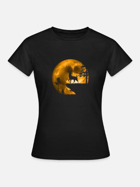 Hirsch im Mondschein - Frauen T-Shirt - Schwarz