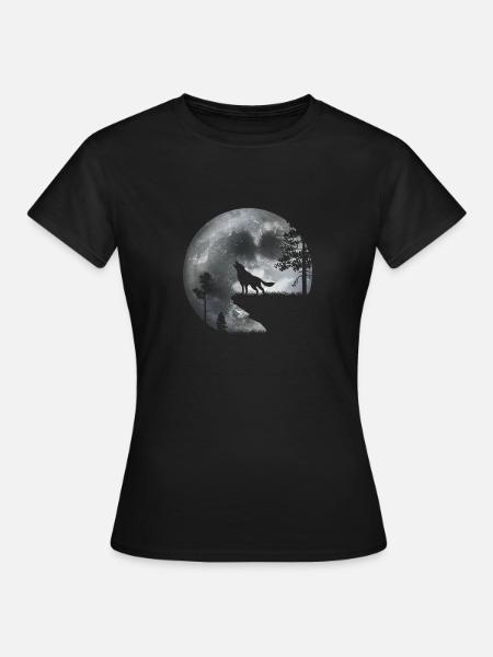 Wolf im Mondlicht - Frauen T-Shirt - Schwarz