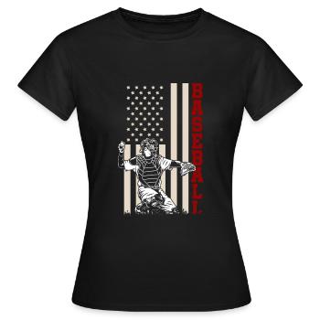 Récepteurs de drapeau américain de baseball US Sportsman - T-shirt Femme - noir - Devant - AI Model Female 172 dark (172cm)