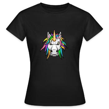 Einhorn Grimmig Böse Wütend - Frauen T-Shirt - Schwarz - Vorne - AI Model Female 172 dark (172cm)
