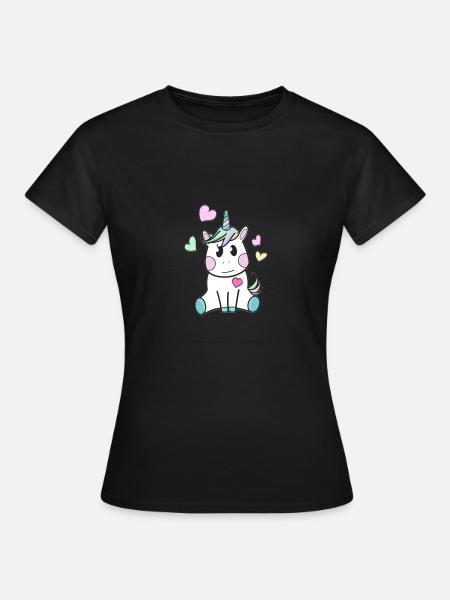 einhorn,unicorn,liebe,herz - Frauen T-Shirt - Schwarz