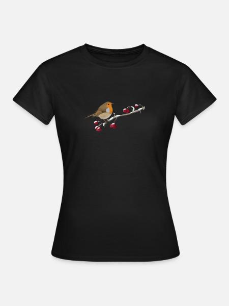 Oiseau rouge-gorge sur une branche ornithologue - T-shirt Femme - noir