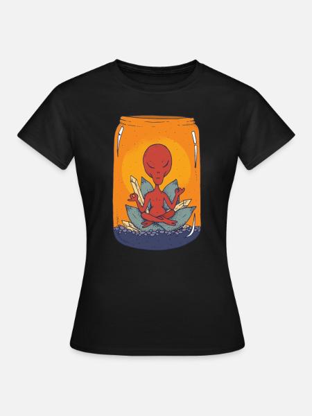 Alien méditant dans un bocal - T-shirt Femme - noir