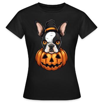 Boston Terrier Hundekürbis Faule Halloween-Party - Frauen T-Shirt - Schwarz - Vorne - AI Model Female 172 dark (172cm)