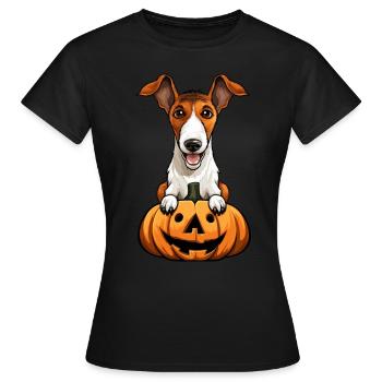 Fox Terrier Chien Citrouille Paresseuse Fête d’Halloween - T-shirt Femme - noir - Devant - AI Model Female 172 dark (172cm)