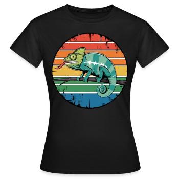 Retro Chameleon Owner Sunset for Reptile Lovers - Frauen T-Shirt - Schwarz - Vorne - AI Model Female 172 dark (172cm)